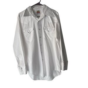 Miller Miller‎ Vintage Mens Large White Wing Collar Western Pearl Snap Button Up